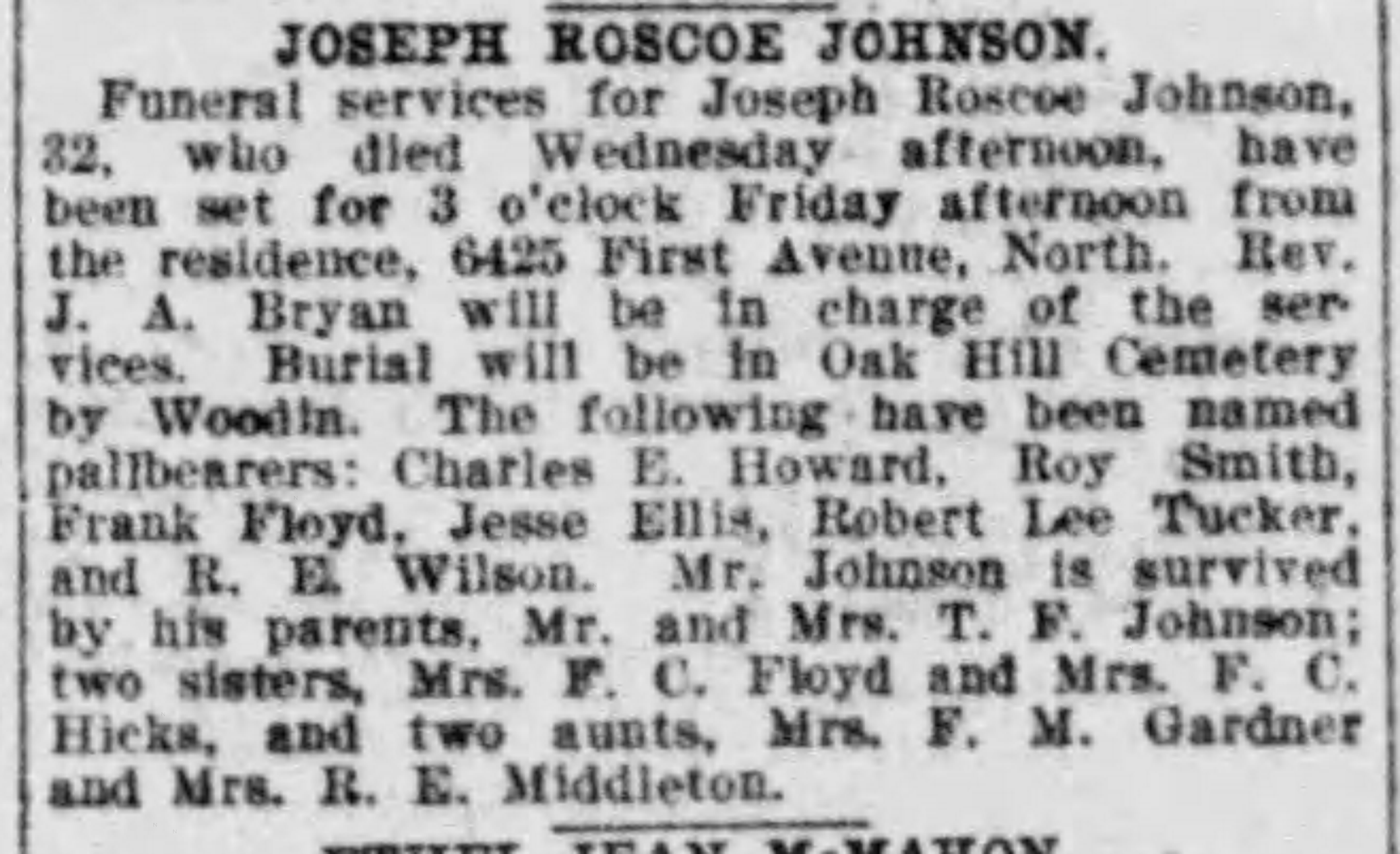 Joseph Roscoe Johnson obituary